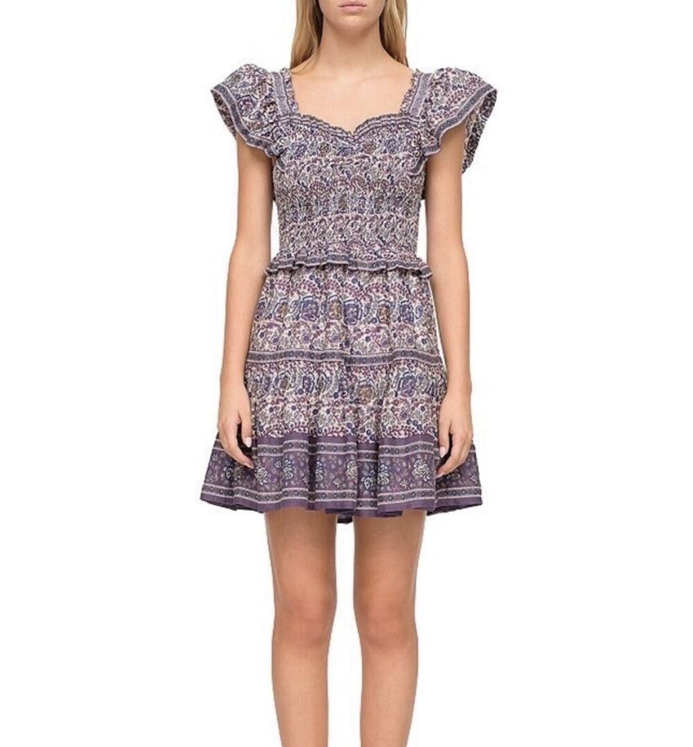 Sea New York Rosita Border Smocked Ruffle Tiered Mini dress Size M boho Western